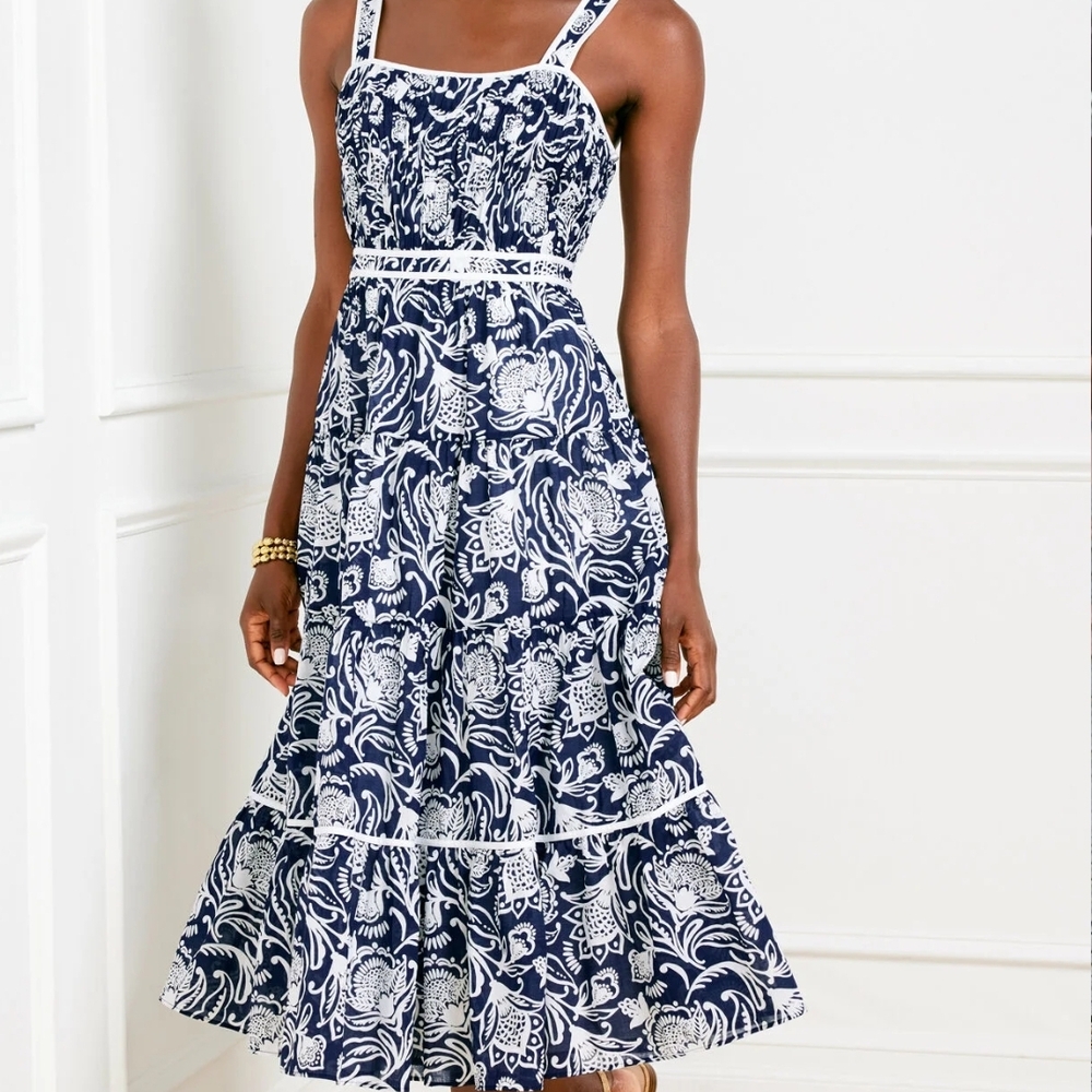 Talbots Navy and White Floral Dress